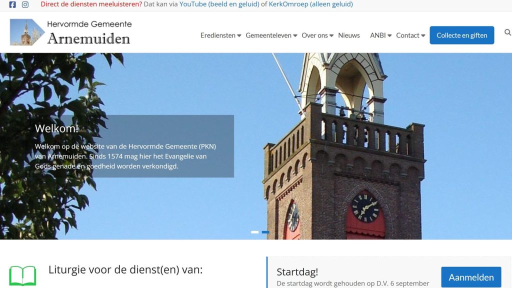 Screenshot van website van Hervormd Arnemuiden