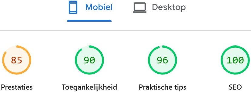 Aurantis website pagespeed scores